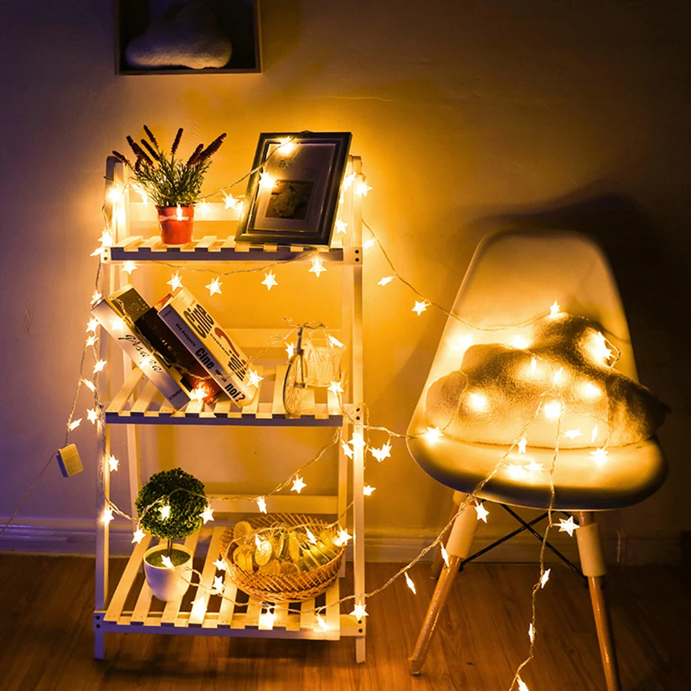 LED Star Fairy Lights Outdoor Chain Lights Garland Bulb String Lights Party Home Wedding Terrace Garden Christmas Decoration