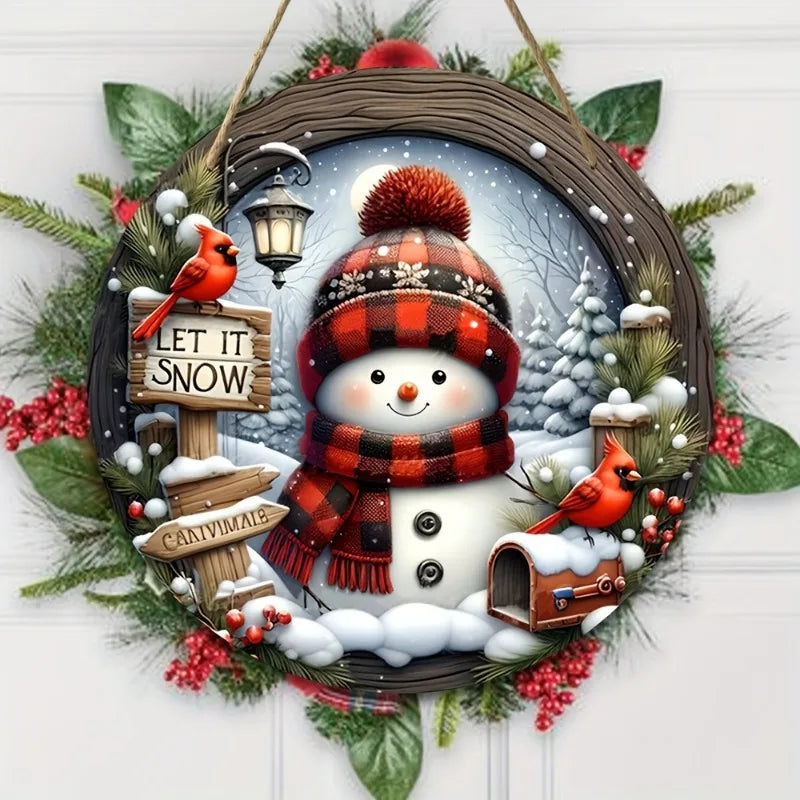 7.9" Christmas Wreath Centerpiece Decoration - Acrylic  Round Holiday Wall Door Hanging Ornament Snowman Christmas Home Decor
