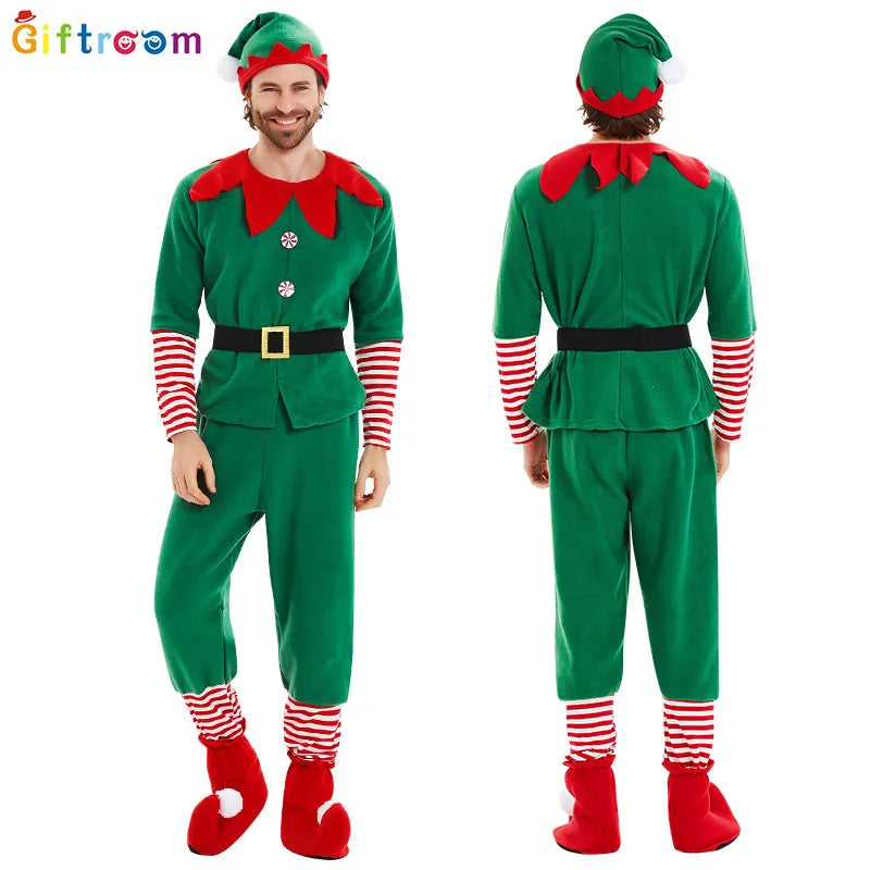 2025 New Christmas Children's and Adult Christmas Elf Costumes, Santa Claus Green Elf Costumes, Cosplay Halloween Costume Set