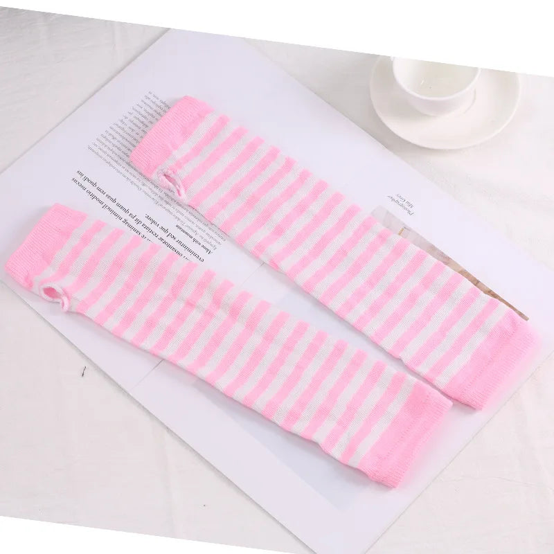 Winter Warm Long Sleeves Gloves for Man Women Fingerless Stripe Hip-Hop Knitted Elbow Mittens Elastic Outdoor Warmer Arm