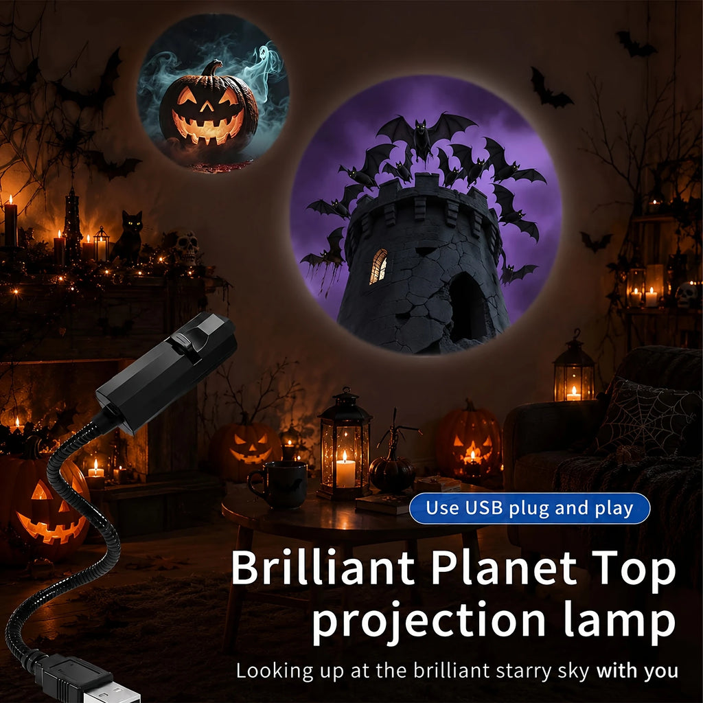 Halloween USB LED Projection Lamp,3/6pcs Patterns Light Ghost,bat,Spider,Skeleton,Halloween Atmosphere Light Festive Decoration