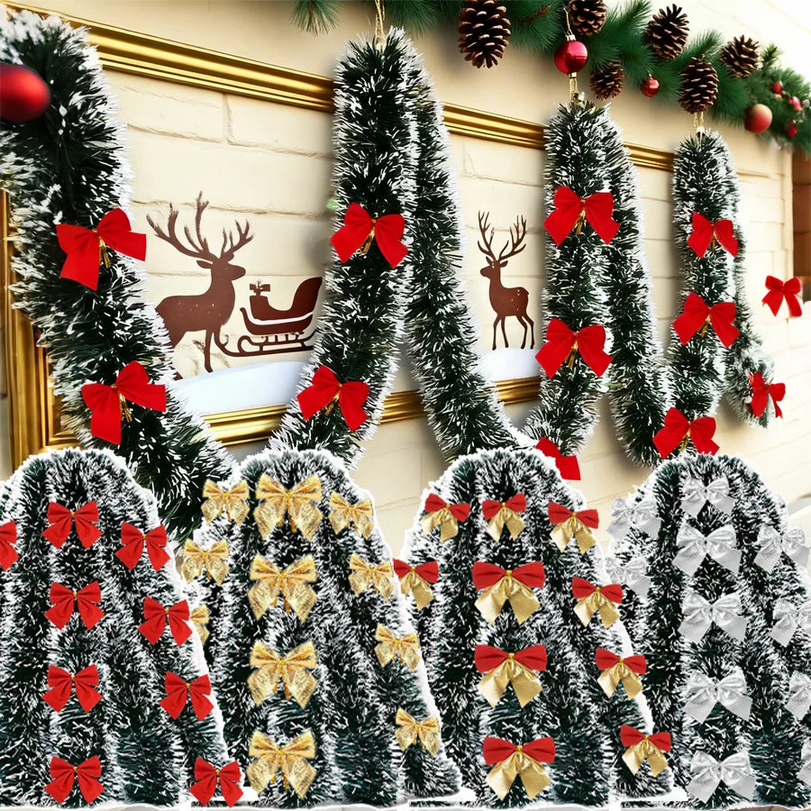 2/4/6/10M Christmas Tinsel Ribbons with Bow Green Cane Ribbon Garland Xmas Tree Hanging Pendent DIY Wreath Party Home Decor