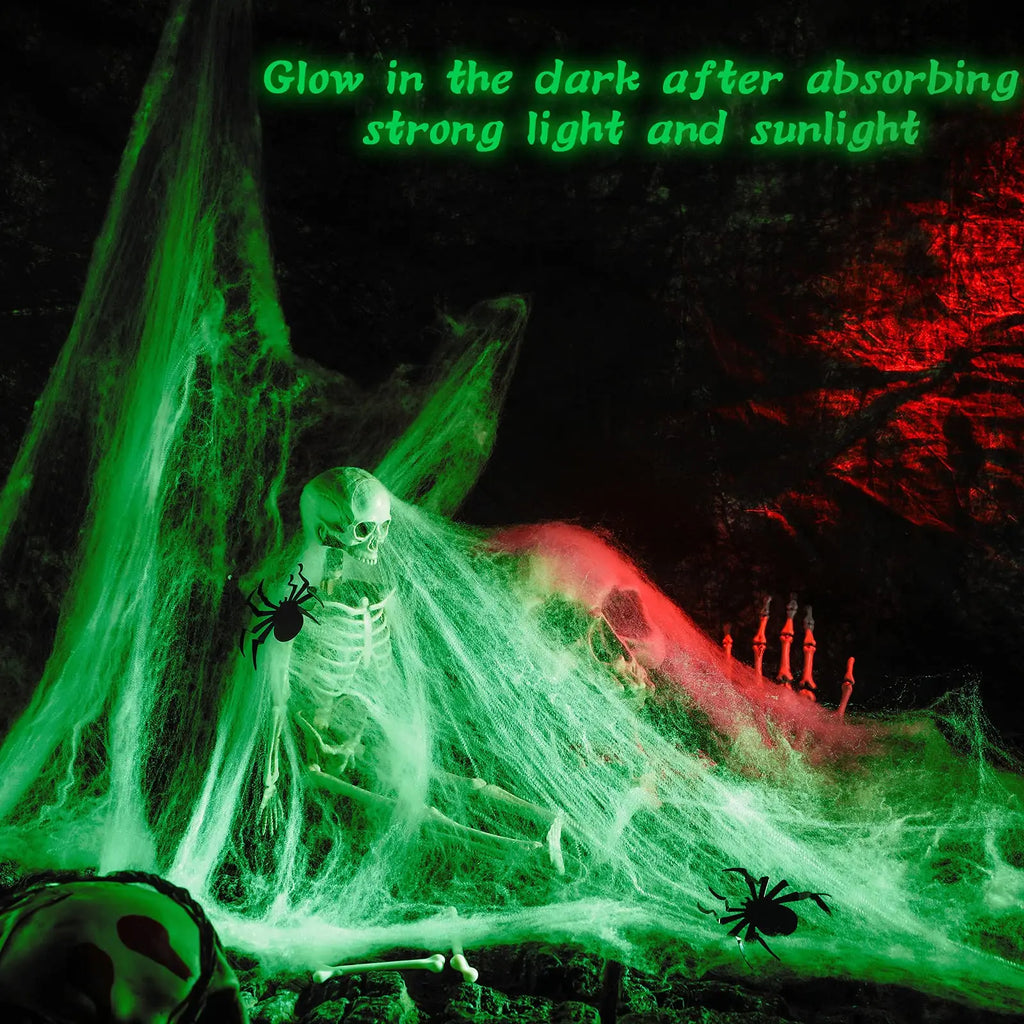Halloween Glow in The Dark Spider Web, Halloween Decorations, Stretch Fake Spider Webs for Outdoor Indoor Courtyard Creepy Decor