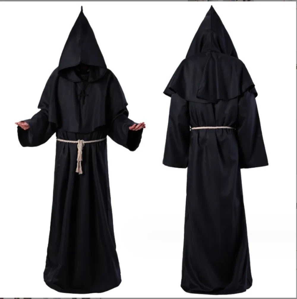 Medieval Hooded Monk Friar Priest Wizard Long Robe Unisex Adult Loose Stage Outfit For Masquerade Theme Party Halloween Cosplay