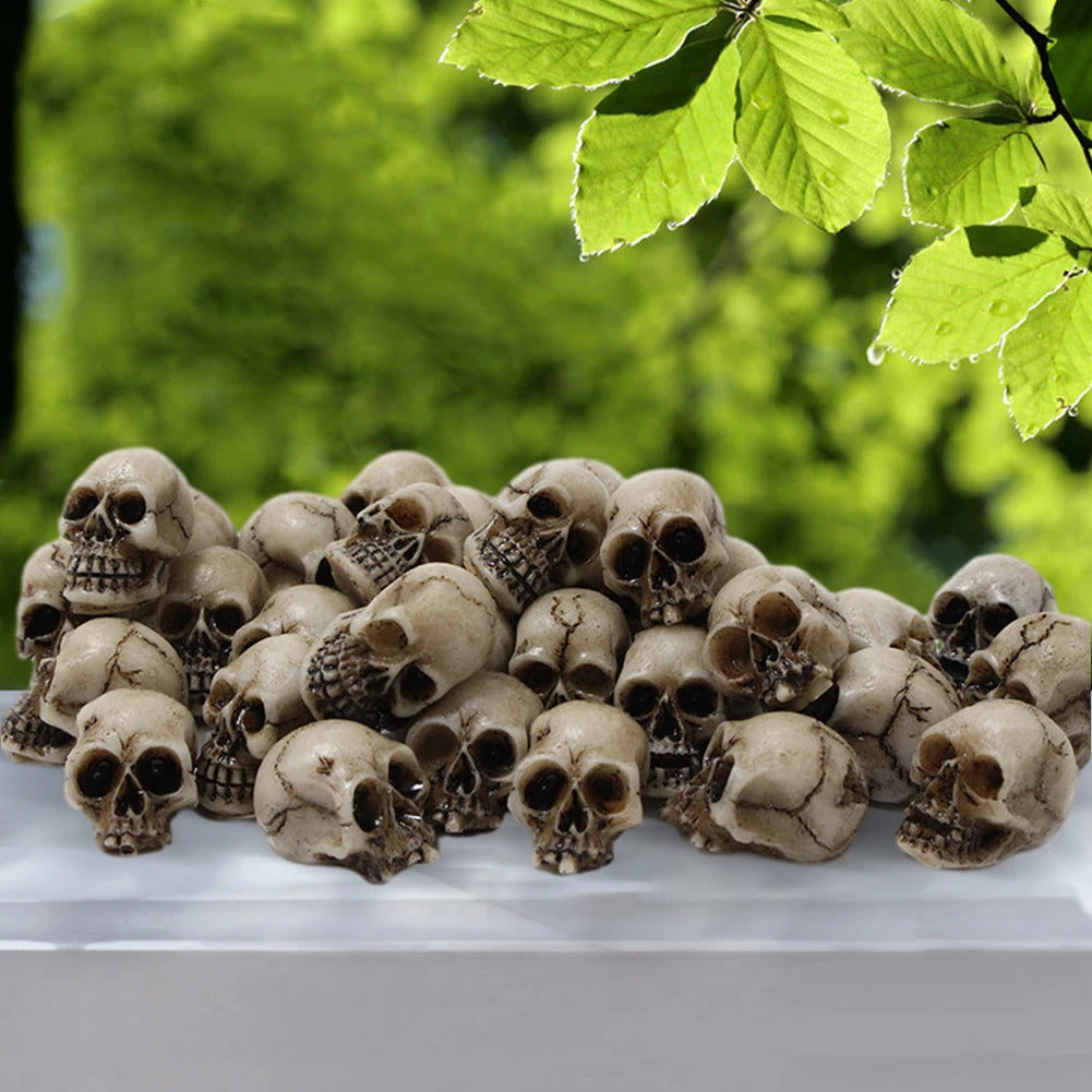 20Pcs Mini Skull Figure Collectable Halloween Miniature Skulls Heads Creative Festival Theme Landscape Garden Potted Plant Decor