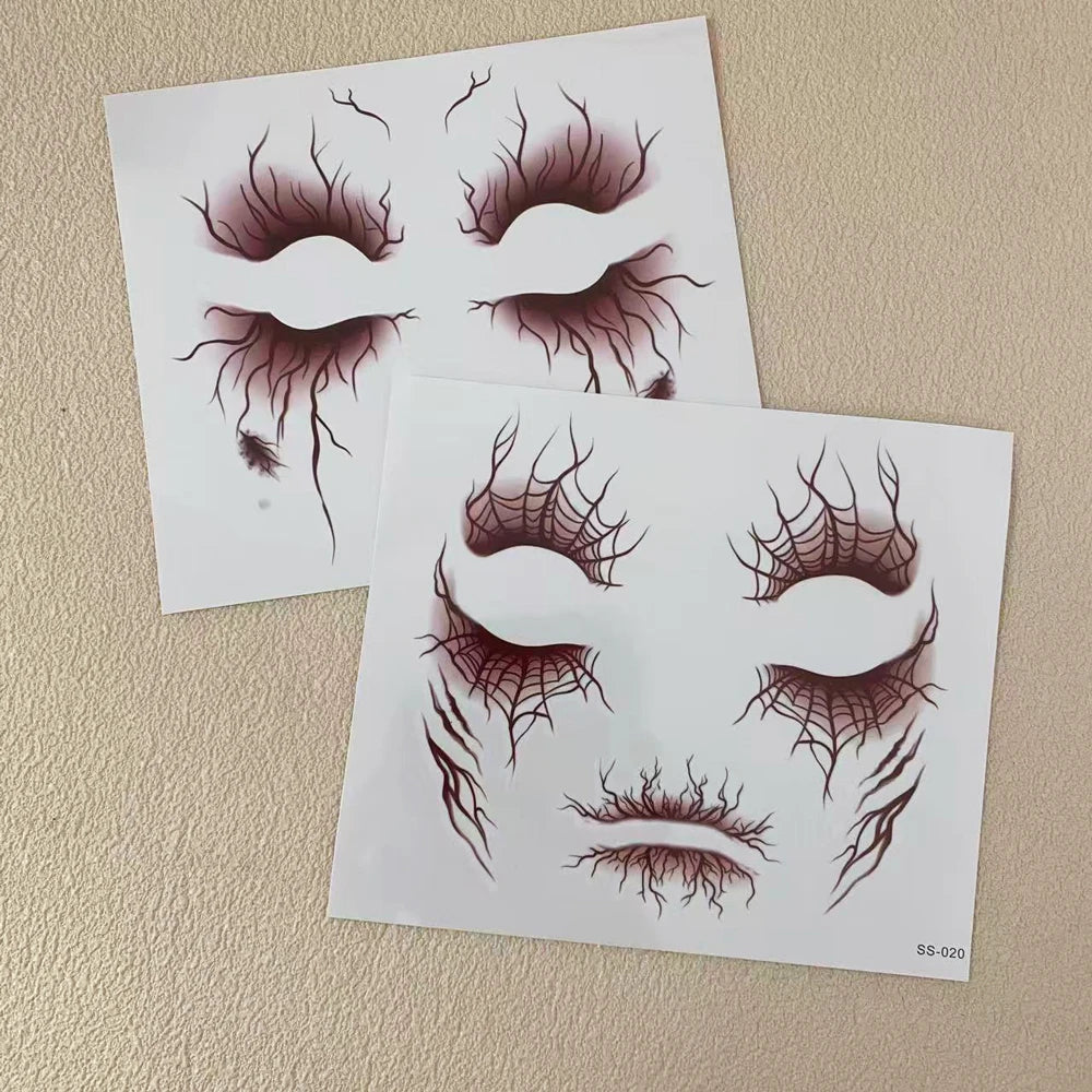 2pcs Vein Design Fake Tattoo for Halloween Party Body Art Waterproof Vascular Tattoo Stickers for Women Men Eyebrow Face Makeup