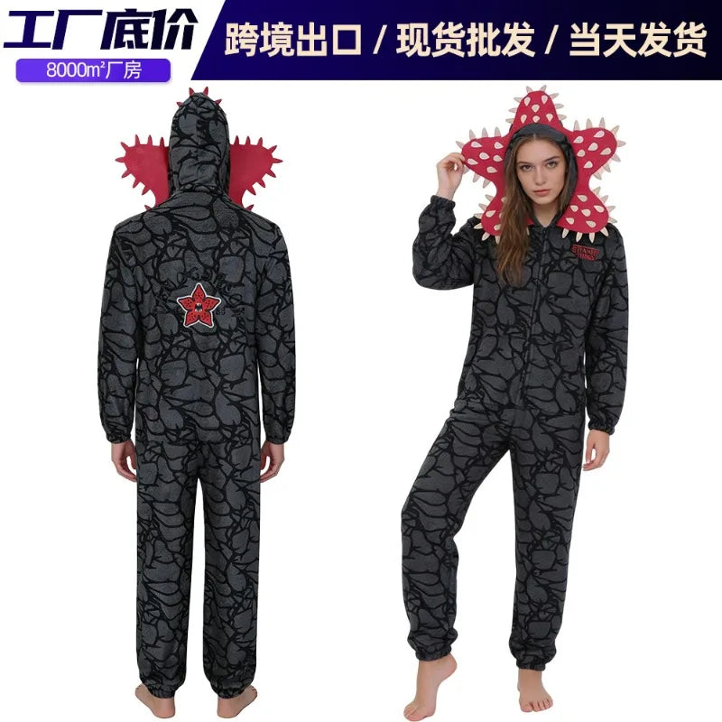 Adult Kids Fall Winter Thicken Cannibal Flower Demogorgon Cosplay Costume Comfortable Flannel Fabric Pajamas Halloween Suit
