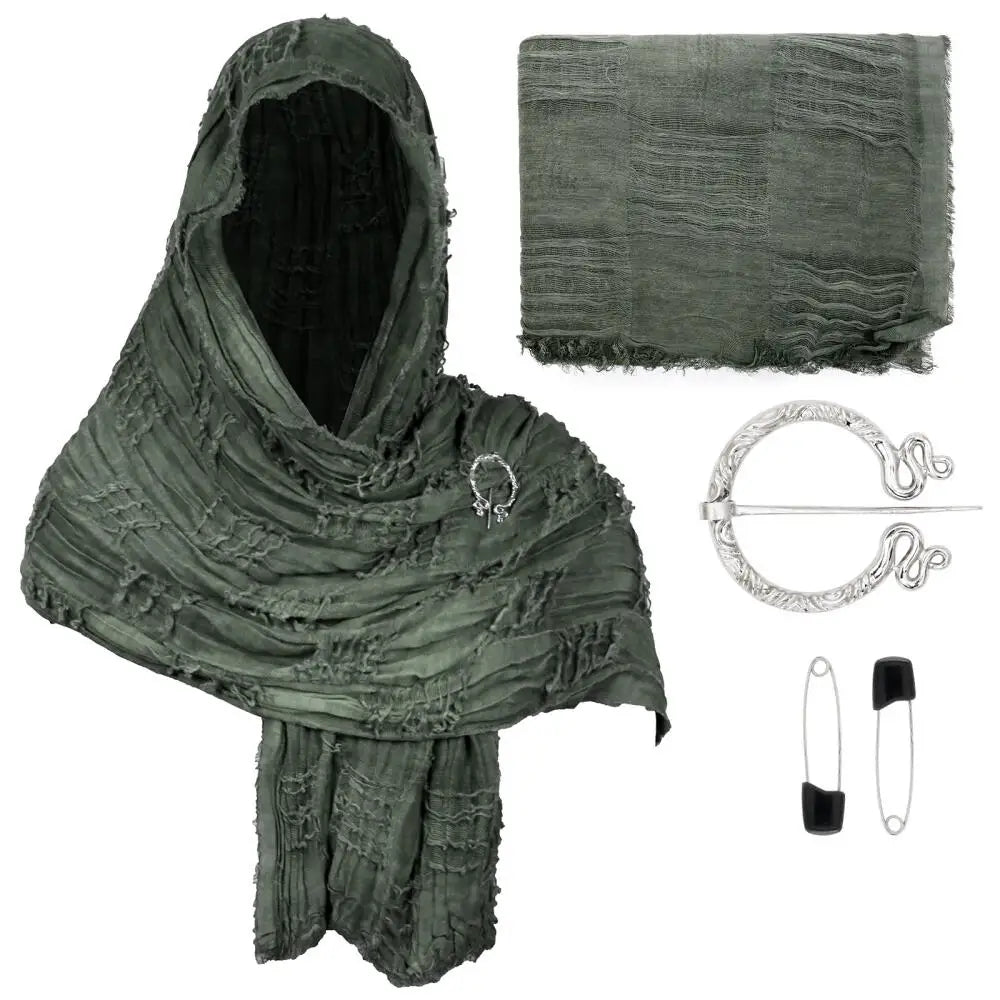 Medieval Vintage Hooded Shawl Scarf Cloak For Men Women Renaissance Halloween Tattered Layered Textured Frayed Cosplay Costume