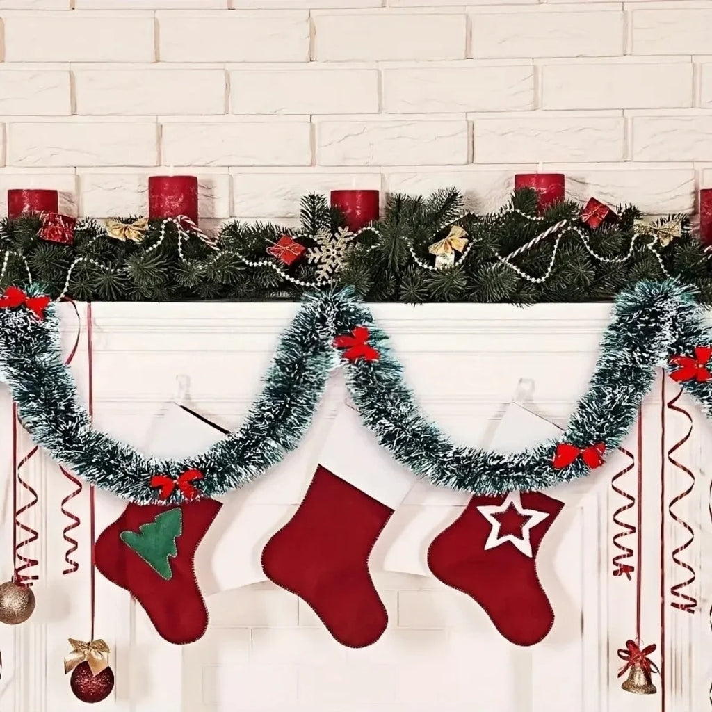 2/4/6/10M Christmas Tinsel Ribbons with Bow Green Cane Ribbon Garland Xmas Tree Hanging Pendent DIY Wreath Party Home Decor