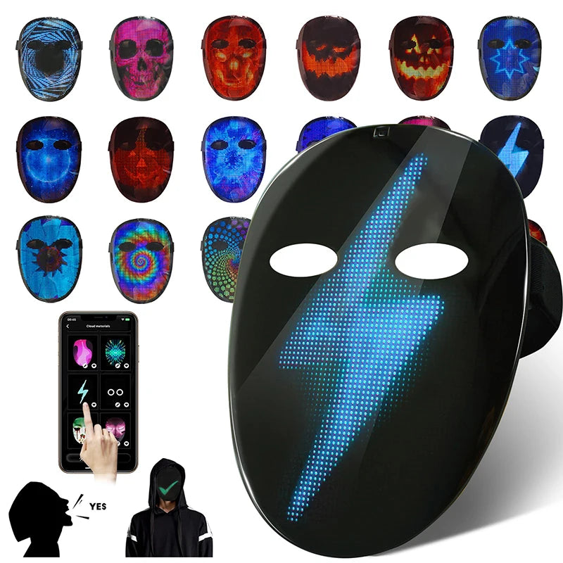 HD Luminous LED Mask with Voice Recognition Gesture Sensing Support Video Animation Programmable App Light up Mask