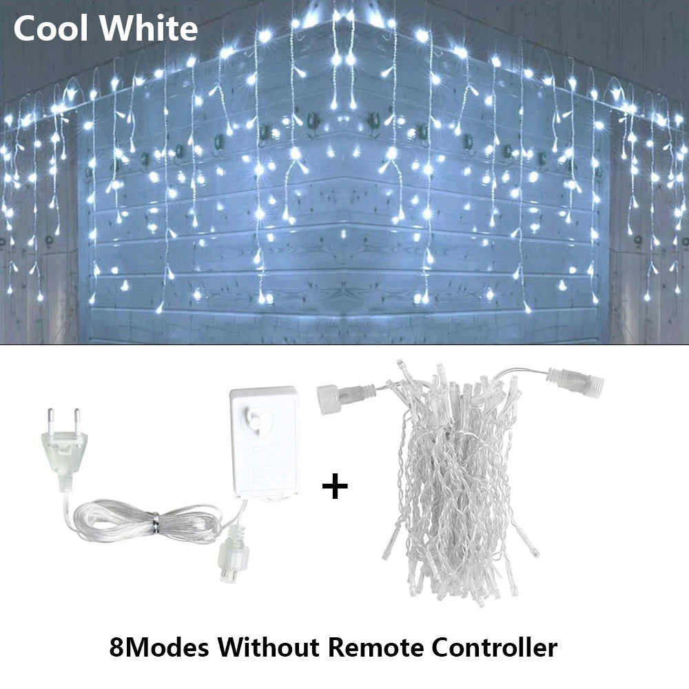 3.5M-40M LED Icicle Curtain String Fairy Lights Garland Outdoor Christmas Lights New Year Birthday Wedding Street Holiday Decor