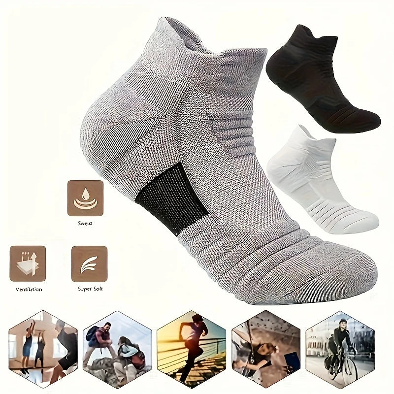 6/3/1 Pairs New Men Sports Running Fitness Flight Short Tube Socks Women's Towel Bottom Basketball Socks Solid Color Black Socks