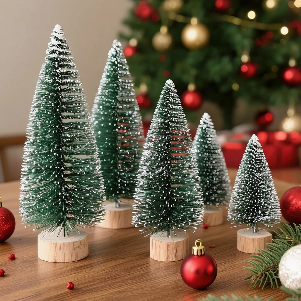 Artificial Mini Wooden Christmas Tree Blue Green White Gold Tower Pine Small Sisal Christmas Tree Tabletop Ornament Decor