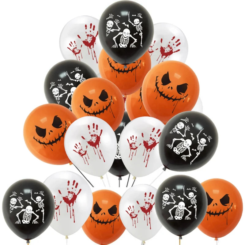 12-30pcs 12 In Latex Balloons 3 Styles Bloody Hand and Skull  Scary Expression Balloons for Halloween Party Decoration Supplies