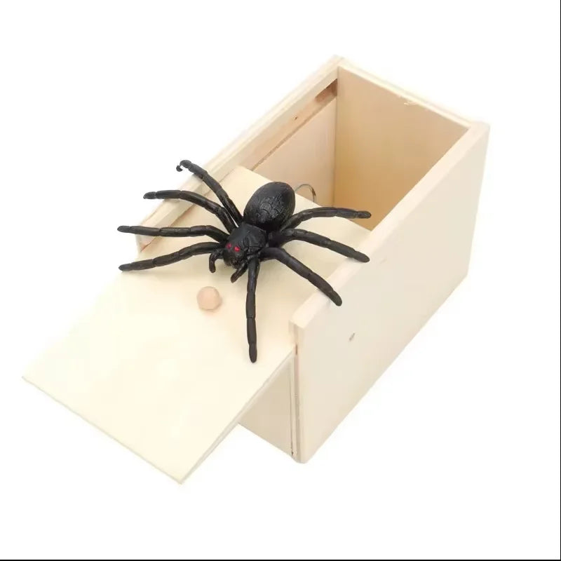 Tricky Toy Simulation Spider Wooden Box Spoof Insect Spider Box Creative Haunted House Horror Scene Layout Small Wooden Box