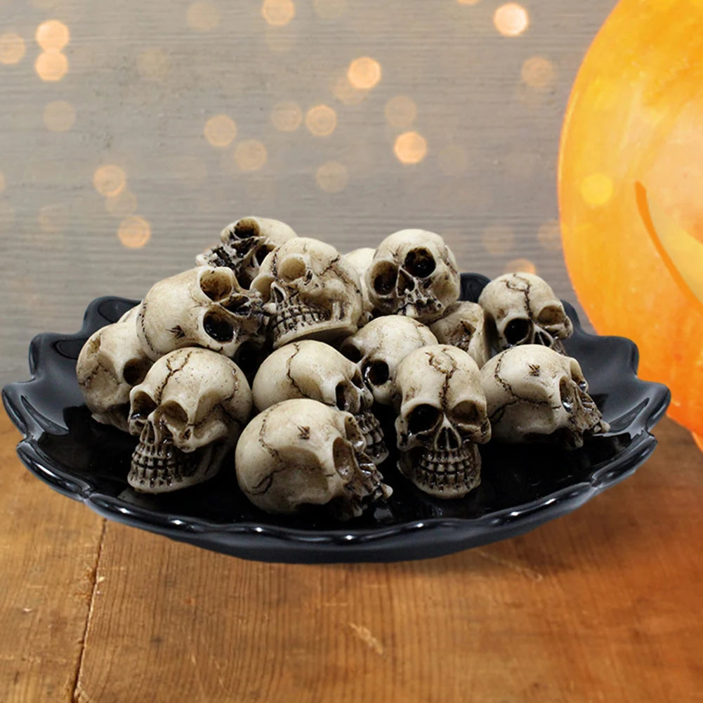 20Pcs Mini Skull Figure Collectable Halloween Miniature Skulls Heads Creative Festival Theme Landscape Garden Potted Plant Decor