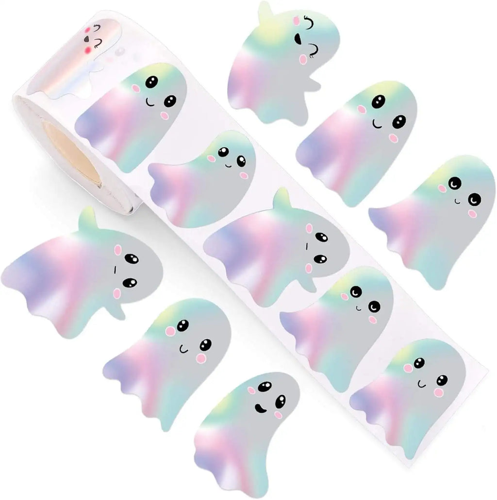 500pcs Halloween Ghost Stickers Roll Ghost Laser Stickers Decorative Self-Adhesive Paper Decals for Halloween Party Favors