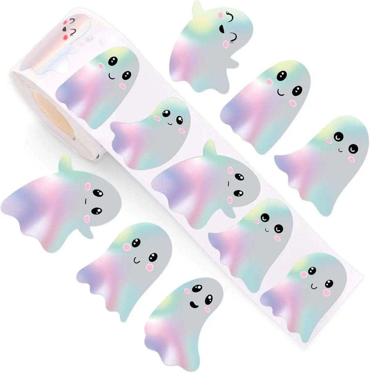 500pcs Halloween Ghost Stickers Roll Ghost Laser Stickers Decorative Self-Adhesive Paper Decals for Halloween Party Favors