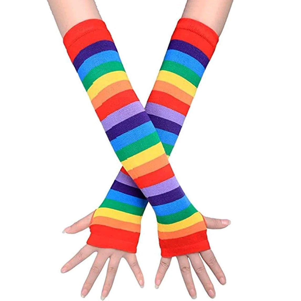 1 Set Over Knee Rainbow Thigh High Socks Gloves Set Cosplay Accessories Arm Leg Warmers for Girls