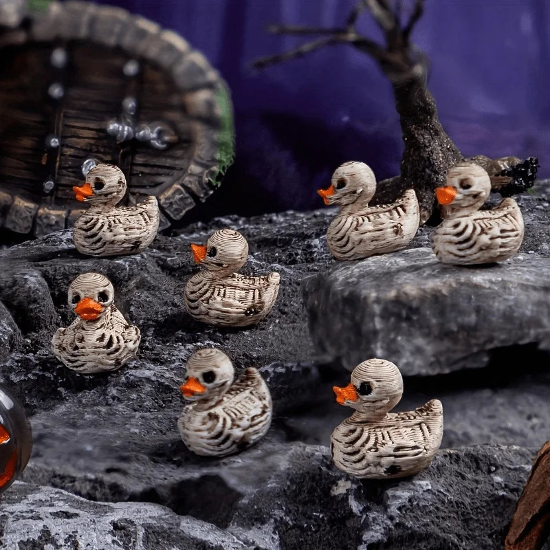10/30pcs Cute Gothic Skeleton Duck -Plastic Figurine - Desk Decoration, Halloween Miniature Scene DIY Accessory