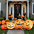 7 FT Long Halloween Inflatables Pumpkin Outdoor Decorations 7 Pumpkins Outside Decoration with Witch's Cat with Build-in LEDs Blow Up Inflatables for Party Yard Lawn Garden Decor