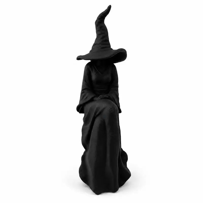 Halloween Faceless Witch Figurine -Suitable for Room Decor Black Sitting Witch Wall Hanging with Plastic Retro Statue Decoration