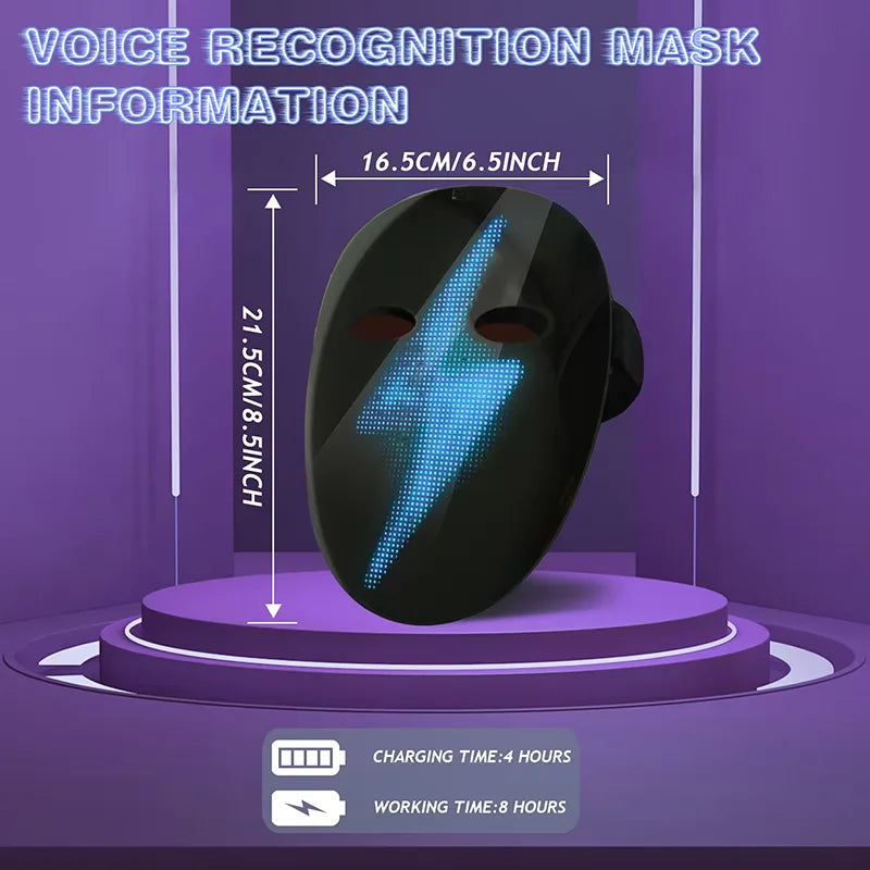 HD Luminous LED Mask with Voice Recognition Gesture Sensing Support Video Animation Programmable App Light up Mask
