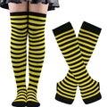 Womens Long Socks Striped Thigh High Stockings Mittens Arm Sleeve Gloves Set Ladies Girl Pink Black White Over Above Knee Lolita