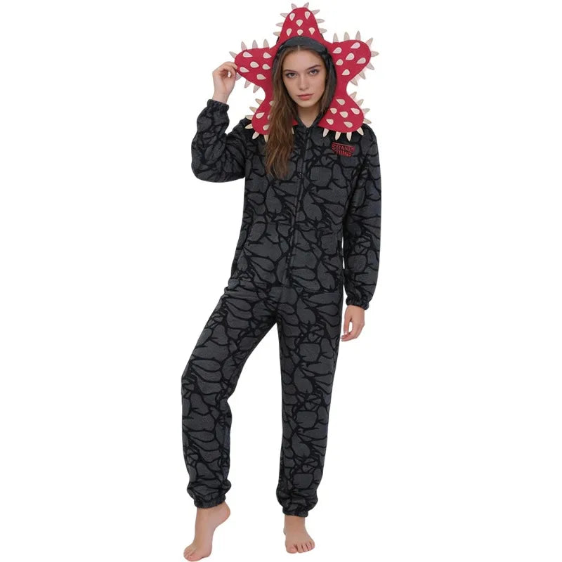 Adult Kids Fall Winter Thicken Cannibal Flower Demogorgon Cosplay Costume Comfortable Flannel Fabric Pajamas Halloween Suit