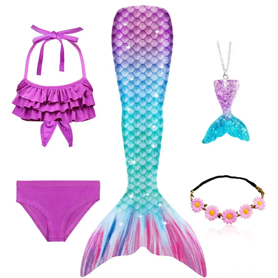 New The Little Mermaid Tails Ariel Memaid Swimsuit Bikini Bathing Suit Halloween Costume Girls Can Add Monofin for Pool Swim