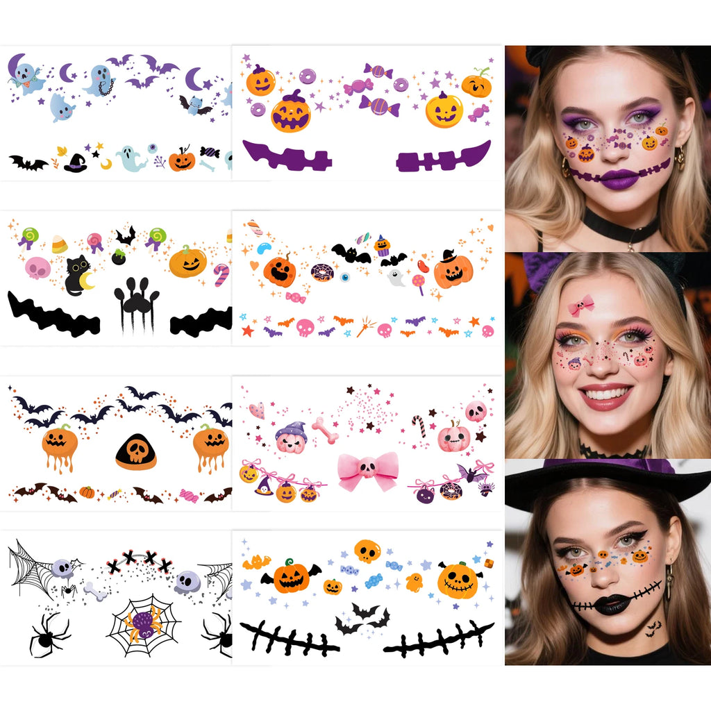 Halloween Blush Face Stickers, Waterproof & Easy to Remove, Cute Temporary Tattoos for Halloween Party Makeup Kit，8 sheets