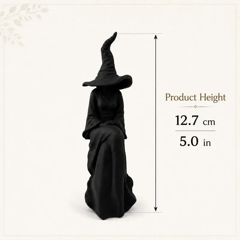 Halloween Faceless Witch Figurine -Suitable for Room Decor Black Sitting Witch Wall Hanging with Plastic Retro Statue Decoration