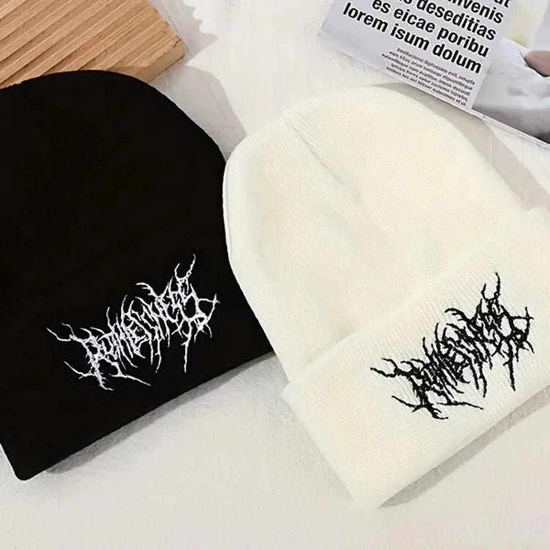 Warm Women Men Winter Beanies Hats Gothic Street Punk Knitted Bonnet Caps 100% Acrylic Fashion Keep Warm Skullies Beanies Hats
