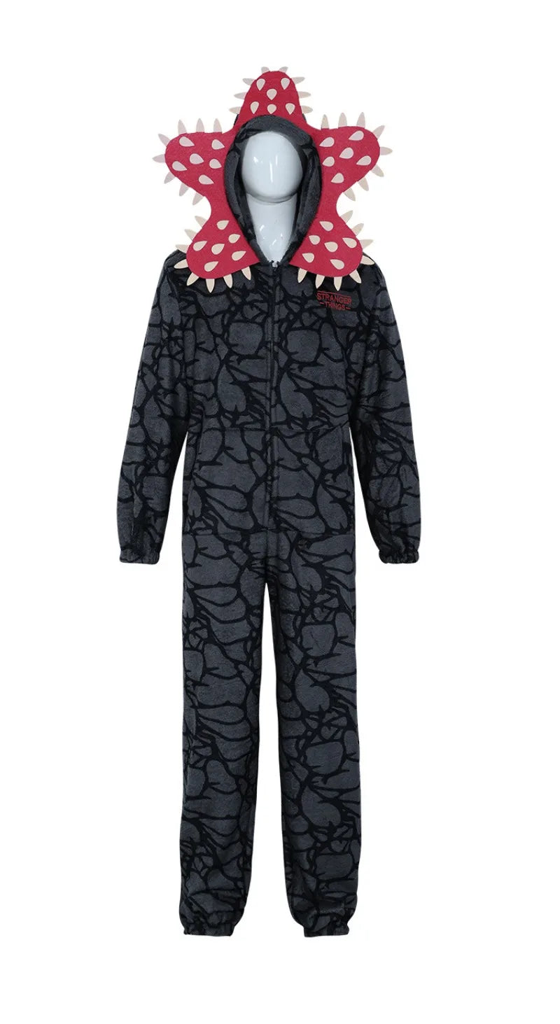 Adult Kids Fall Winter Thicken Cannibal Flower Demogorgon Cosplay Costume Comfortable Flannel Fabric Pajamas Halloween Suit