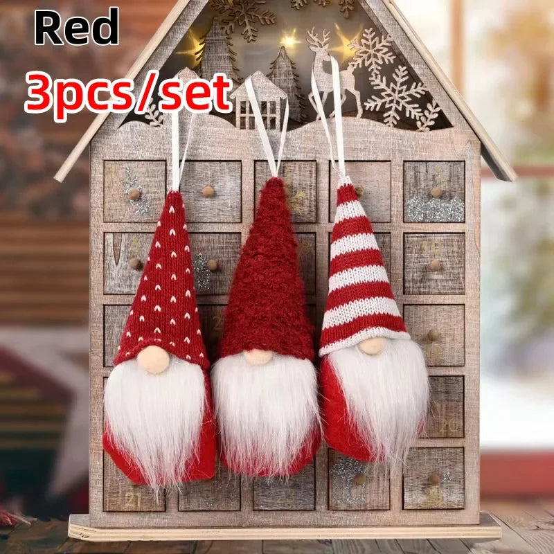 3pcs Christmas Gnomes Plush Santa Doll Knitted Fabric Xmas Tree Hanging Ornaments Gonk Dwarf Elf Decoration Gifts New Year