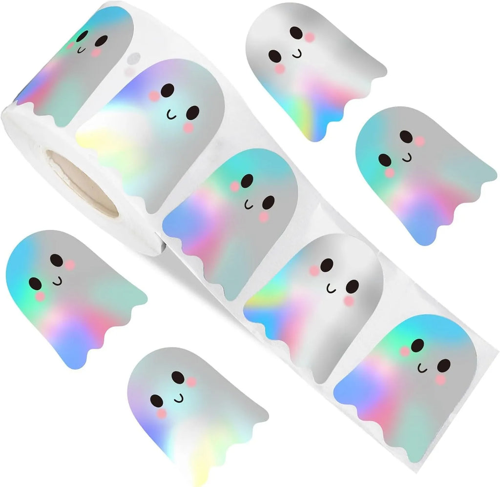 500pcs Halloween Ghost Stickers Roll Ghost Laser Stickers Decorative Self-Adhesive Paper Decals for Halloween Party Favors